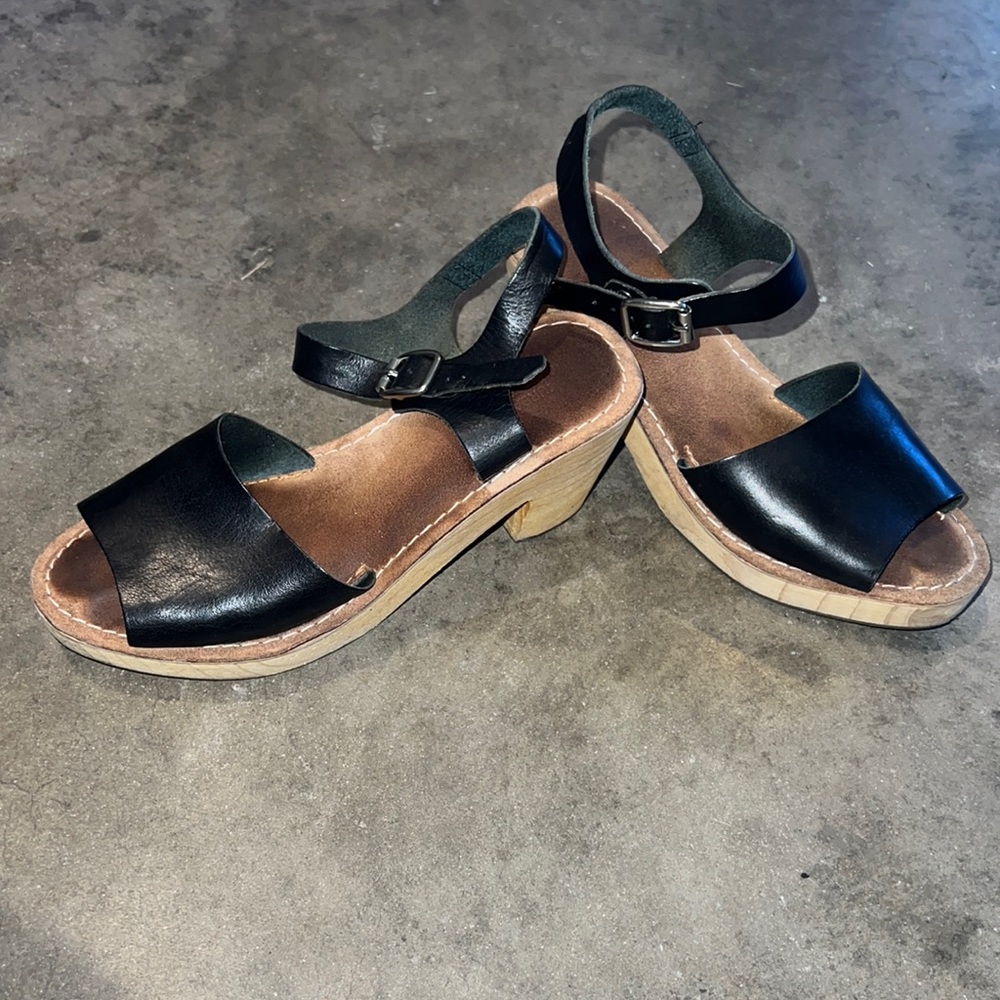 UO leather wooden heels